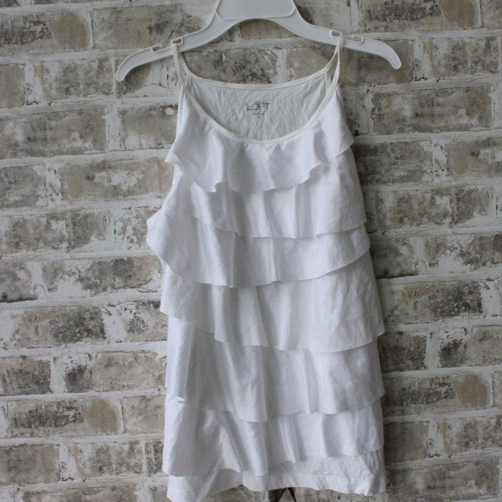 Ann Taylor Loft White Ruffle Tank